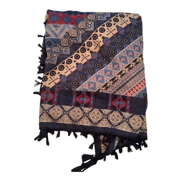 Bohemian Inspired Multicolor Tassel Shawl Wrap Scarf With Geometric Patterns - Picture 10 of 10